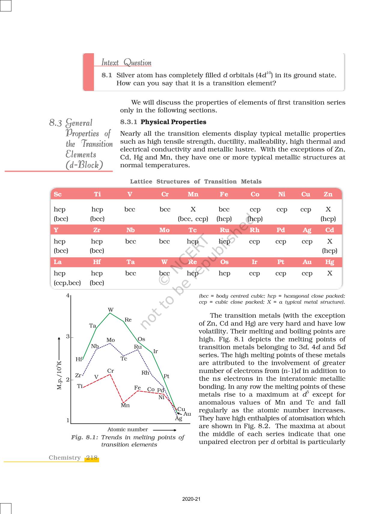 The D And F Block Elements - NCERT Book Of Class 12 Chemistry Part I